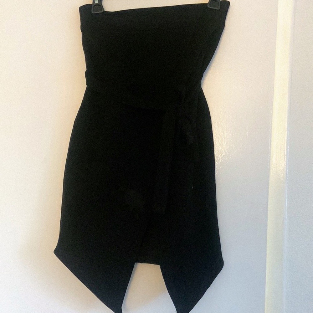 Black, High waist, asymmetrical, faux suede skirt, slit in front